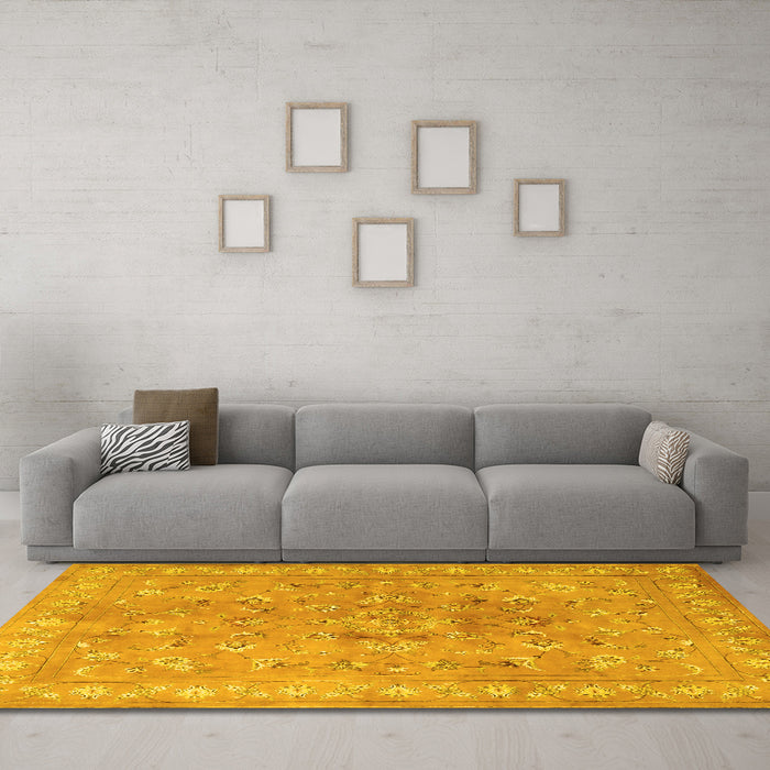 Machine Washable Persian Yellow Traditional Rug in a Living Room, wshtr2057yw