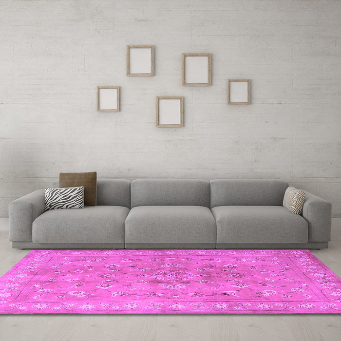 Machine Washable Persian Purple Traditional Area Rugs in a Living Room, wshtr2057pur