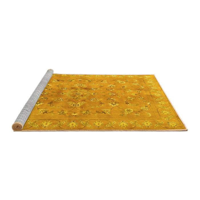 Sideview of Machine Washable Persian Yellow Traditional Rug, wshtr2057yw