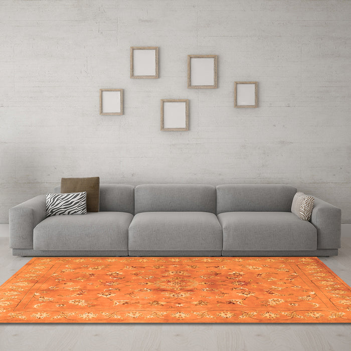 Machine Washable Persian Orange Traditional Area Rugs in a Living Room, wshtr2057org
