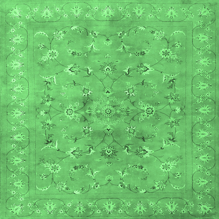 Square Machine Washable Persian Emerald Green Traditional Area Rugs, wshtr2057emgrn