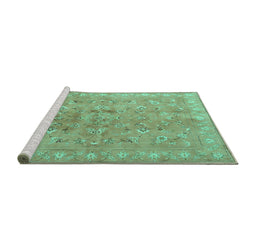 Sideview of Machine Washable Persian Turquoise Traditional Area Rugs, wshtr2057turq