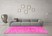 Machine Washable Persian Pink Traditional Rug in a Living Room, wshtr2057pnk