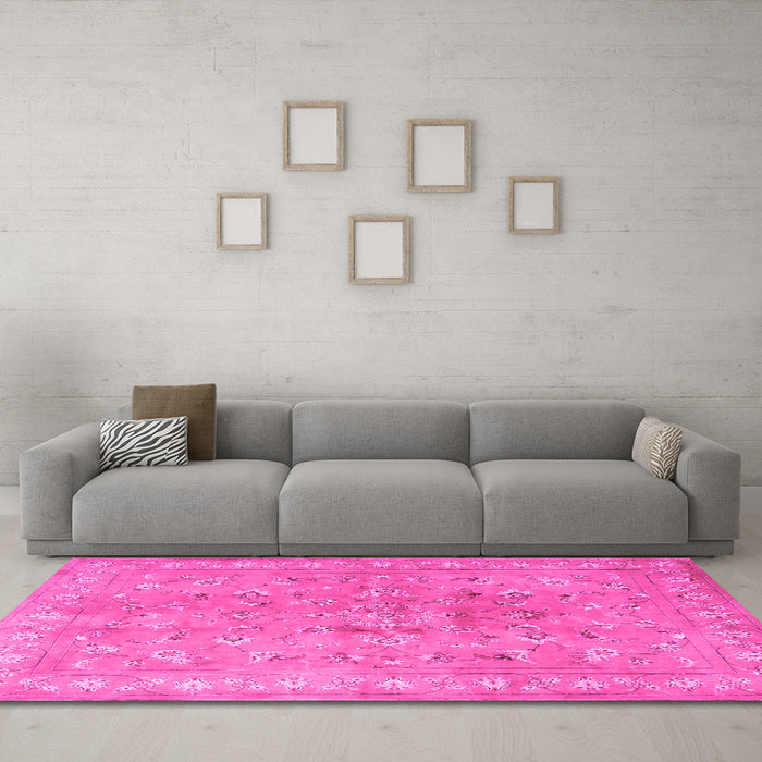 Machine Washable Persian Pink Traditional Rug in a Living Room, wshtr2057pnk