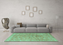 Machine Washable Persian Turquoise Traditional Area Rugs in a Living Room,, wshtr2057turq