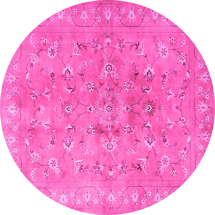 Round Machine Washable Persian Pink Traditional Rug, wshtr2057pnk