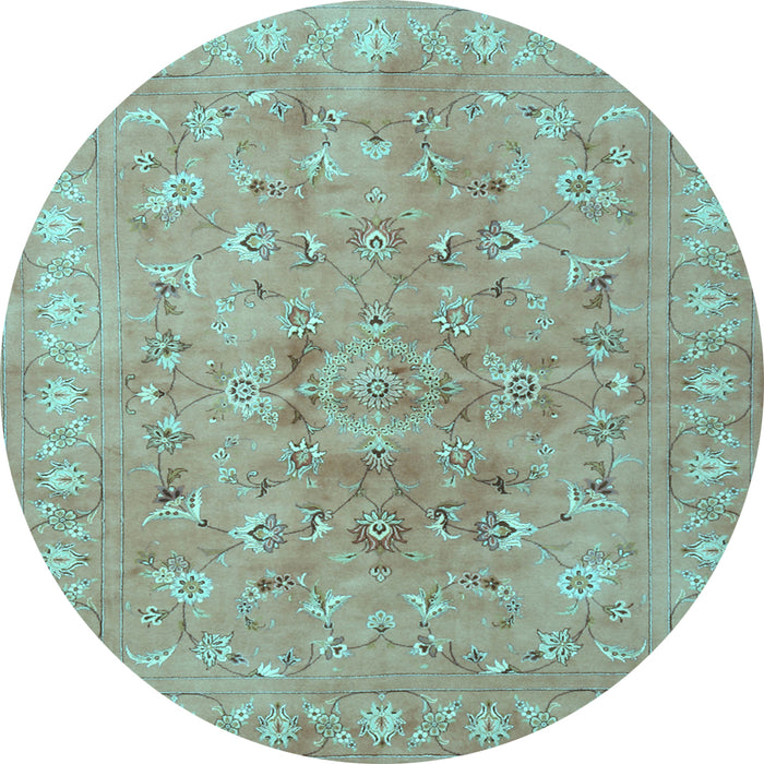 Round Machine Washable Persian Light Blue Traditional Rug, wshtr2057lblu