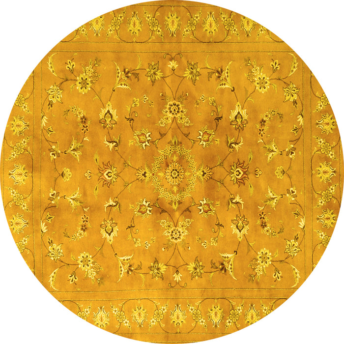 Round Persian Yellow Traditional Rug, tr2057yw