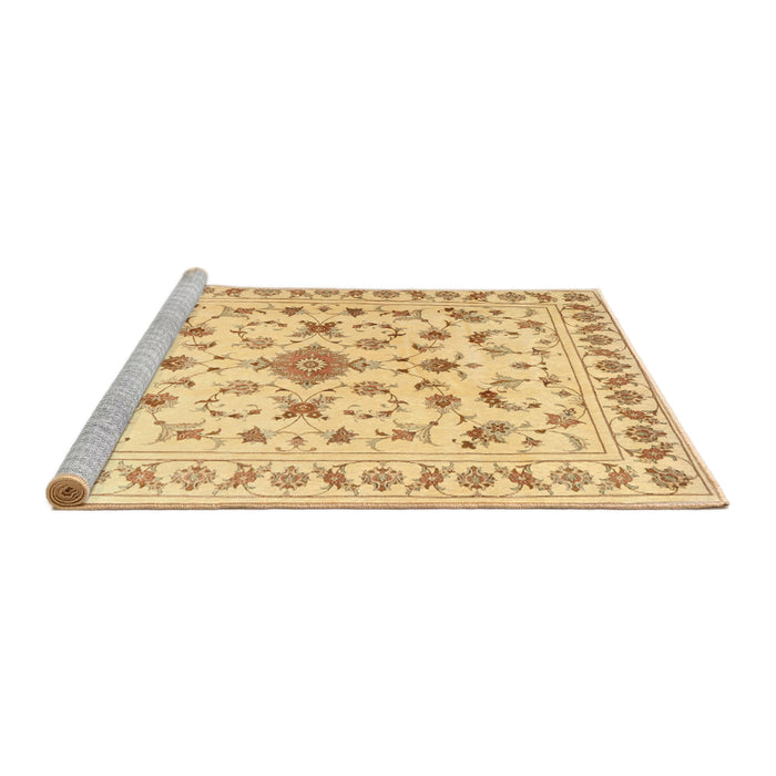 Sideview of Machine Washable Traditional Mustard Yellow Rug, wshtr2058