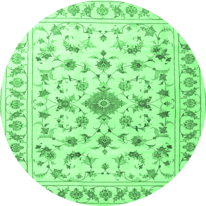 Round Machine Washable Persian Emerald Green Traditional Area Rugs, wshtr2058emgrn