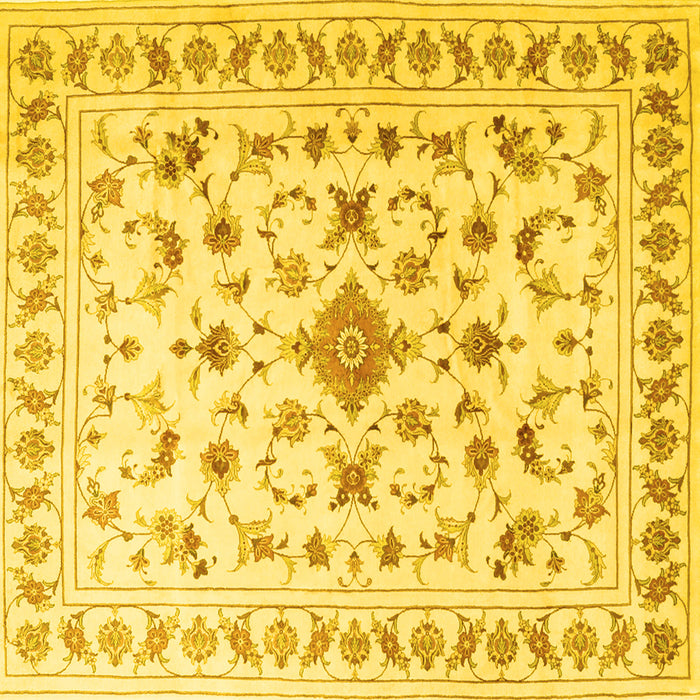 Square Machine Washable Persian Yellow Traditional Rug, wshtr2058yw