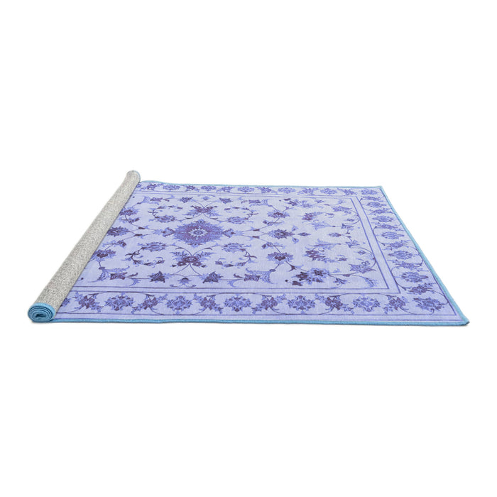 Sideview of Machine Washable Persian Blue Traditional Rug, wshtr2058blu