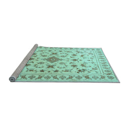 Sideview of Machine Washable Persian Light Blue Traditional Rug, wshtr2058lblu