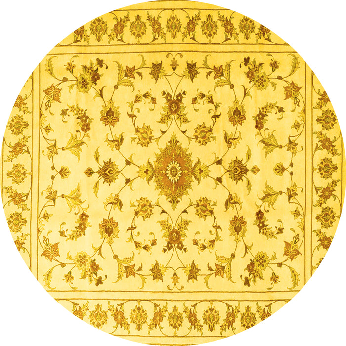 Round Machine Washable Persian Yellow Traditional Rug, wshtr2058yw