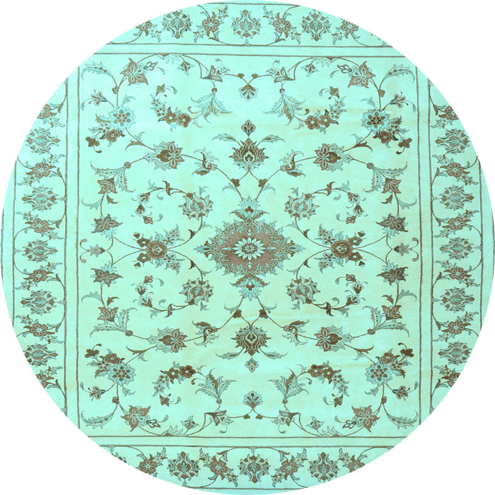 Round Machine Washable Persian Light Blue Traditional Rug, wshtr2058lblu