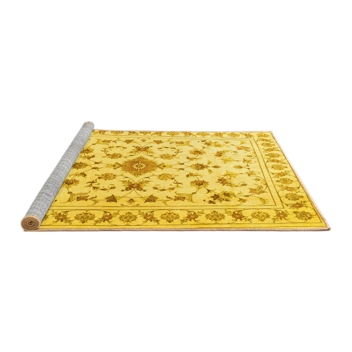 Sideview of Machine Washable Persian Yellow Traditional Rug, wshtr2058yw