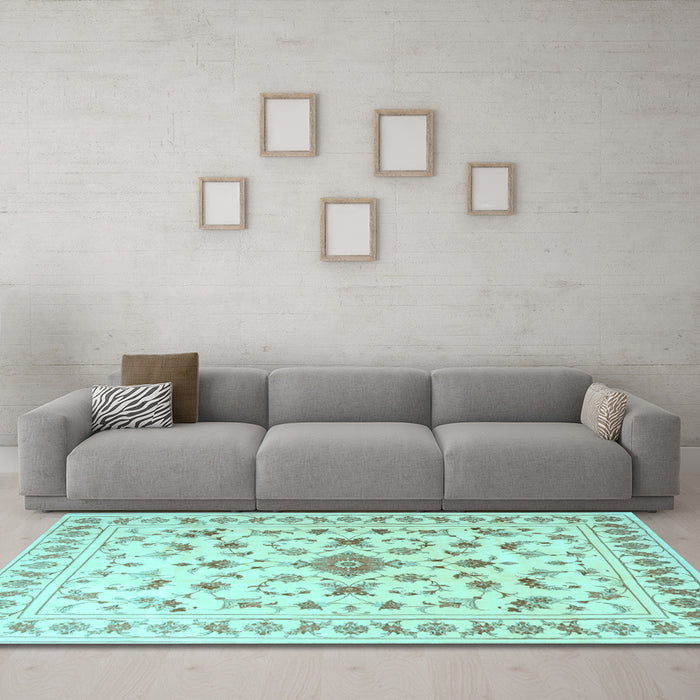 Machine Washable Persian Light Blue Traditional Rug in a Living Room, wshtr2058lblu
