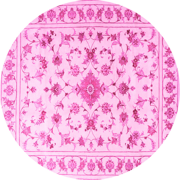 Round Machine Washable Persian Pink Traditional Rug, wshtr2058pnk