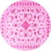 Round Machine Washable Persian Pink Traditional Rug, wshtr2058pnk