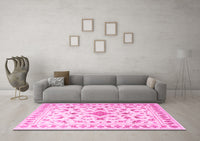 Machine Washable Persian Pink Traditional Rug, wshtr2058pnk