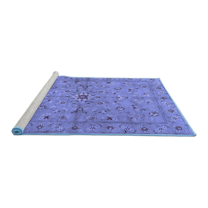 Sideview of Machine Washable Persian Blue Traditional Rug, wshtr2059blu