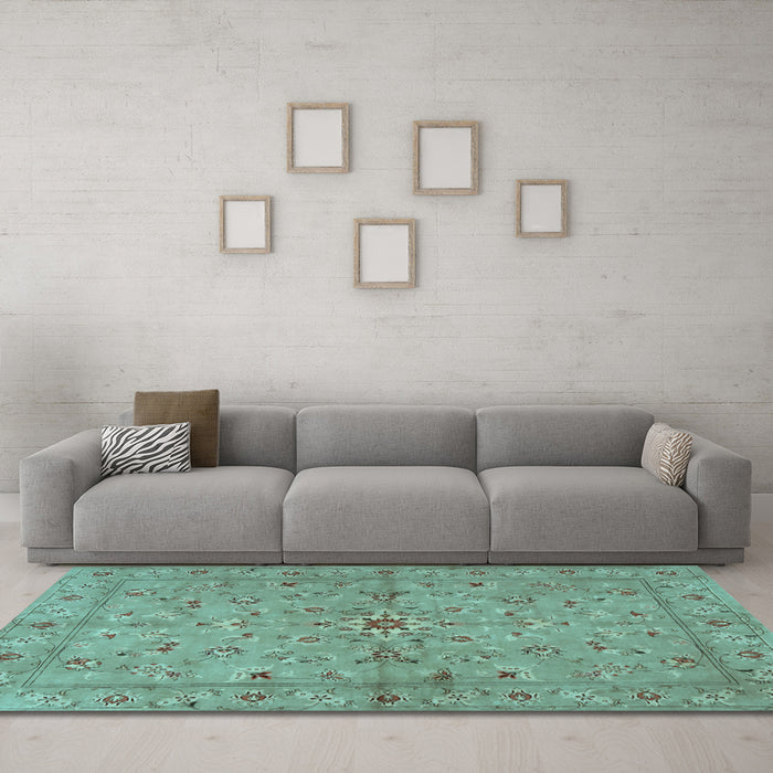 Machine Washable Persian Light Blue Traditional Rug in a Living Room, wshtr2059lblu