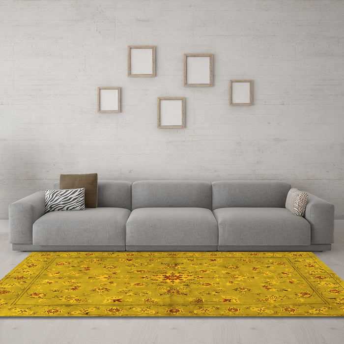 Machine Washable Persian Yellow Traditional Rug in a Living Room, wshtr2059yw