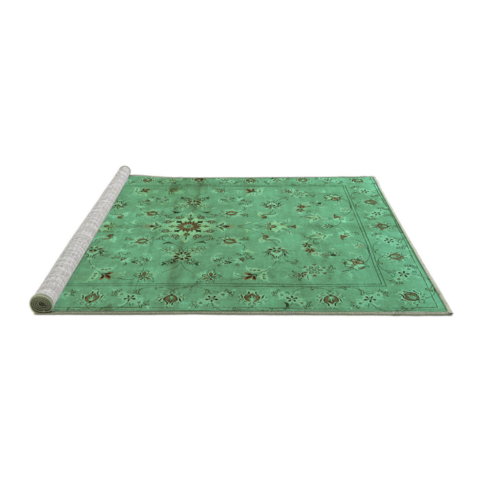 Sideview of Machine Washable Persian Turquoise Traditional Area Rugs, wshtr2059turq