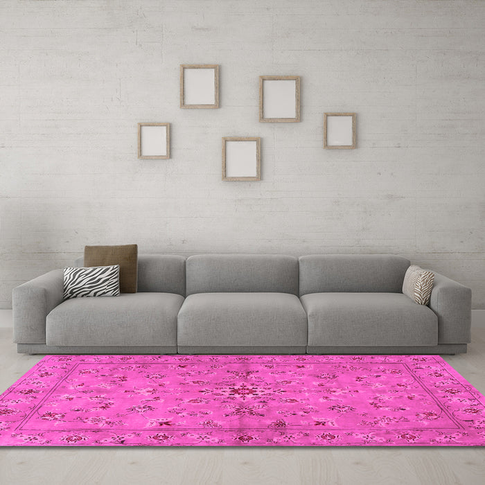 Machine Washable Persian Pink Traditional Rug in a Living Room, wshtr2059pnk