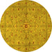 Round Machine Washable Persian Yellow Traditional Rug, wshtr2059yw