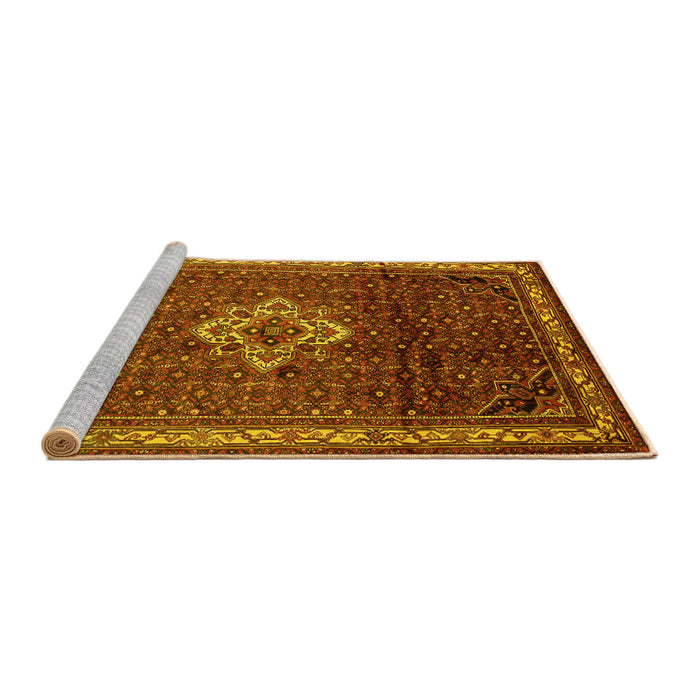 Sideview of Machine Washable Persian Yellow Traditional Rug, wshtr205yw