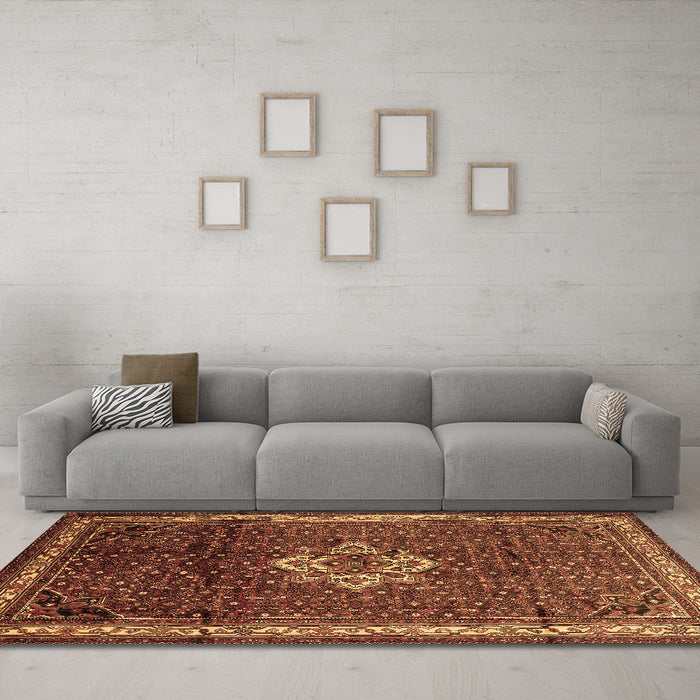 Machine Washable Persian Brown Traditional Rug in a Living Room,, wshtr205brn