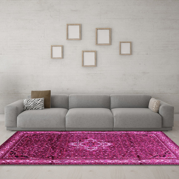 Machine Washable Persian Pink Traditional Rug in a Living Room, wshtr205pnk