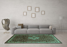 Machine Washable Persian Turquoise Traditional Area Rugs in a Living Room,, wshtr205turq