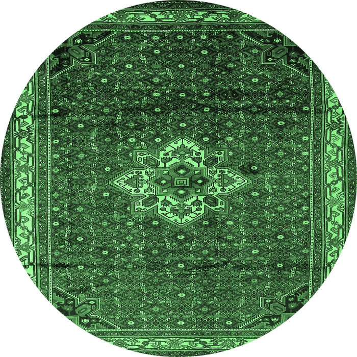 Round Machine Washable Persian Emerald Green Traditional Area Rugs, wshtr205emgrn