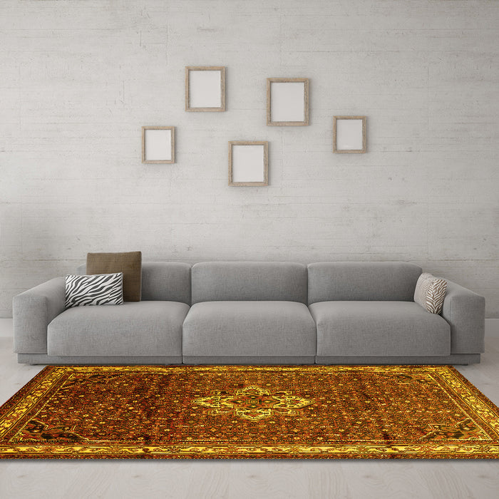 Machine Washable Persian Yellow Traditional Rug in a Living Room, wshtr205yw