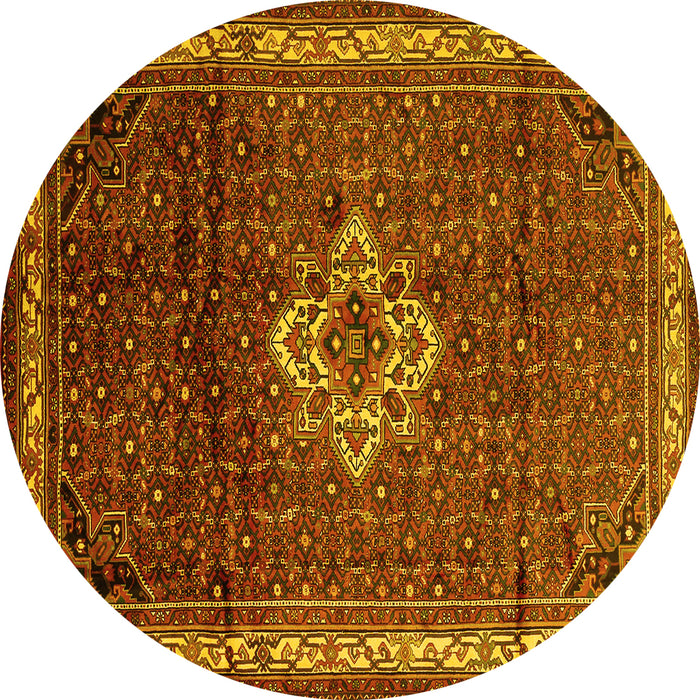 Round Machine Washable Persian Yellow Traditional Rug, wshtr205yw