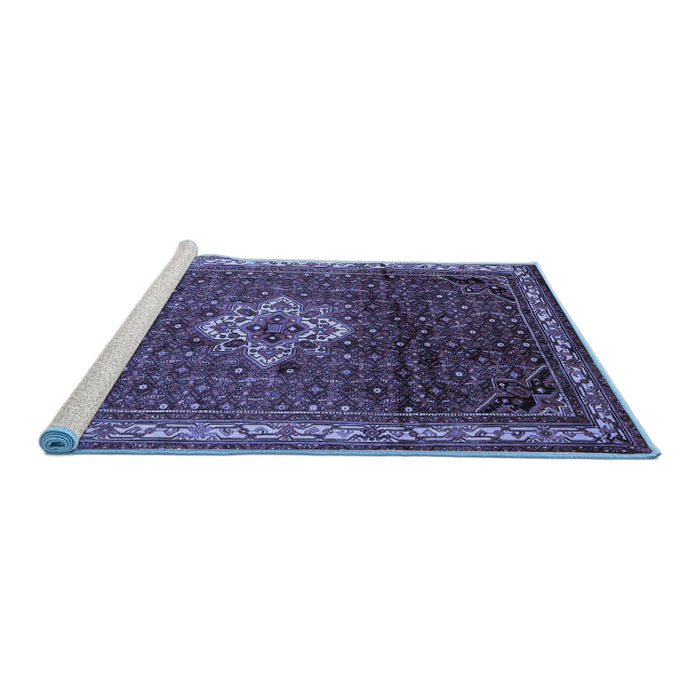 Sideview of Machine Washable Persian Blue Traditional Rug, wshtr205blu