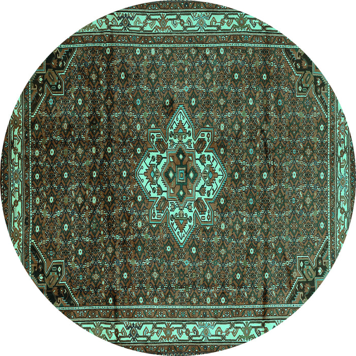 Round Machine Washable Persian Turquoise Traditional Area Rugs, wshtr205turq
