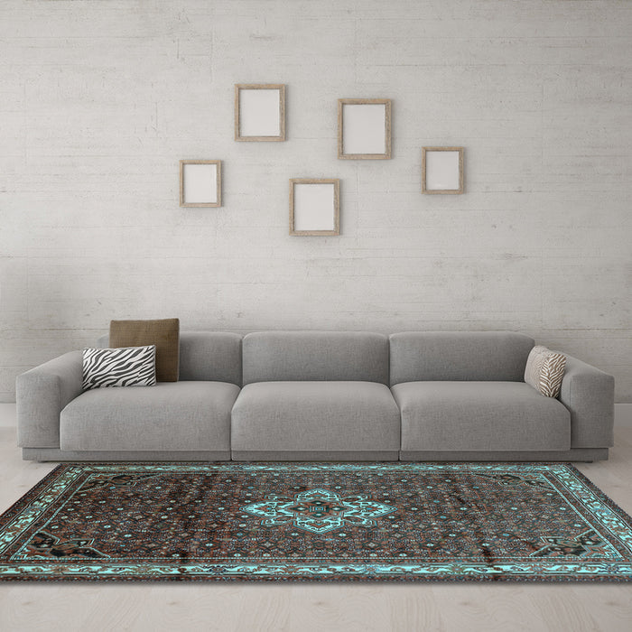 Machine Washable Persian Light Blue Traditional Rug in a Living Room, wshtr205lblu
