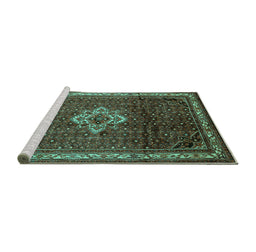 Sideview of Machine Washable Persian Turquoise Traditional Area Rugs, wshtr205turq