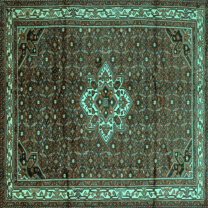 Square Machine Washable Persian Turquoise Traditional Area Rugs, wshtr205turq