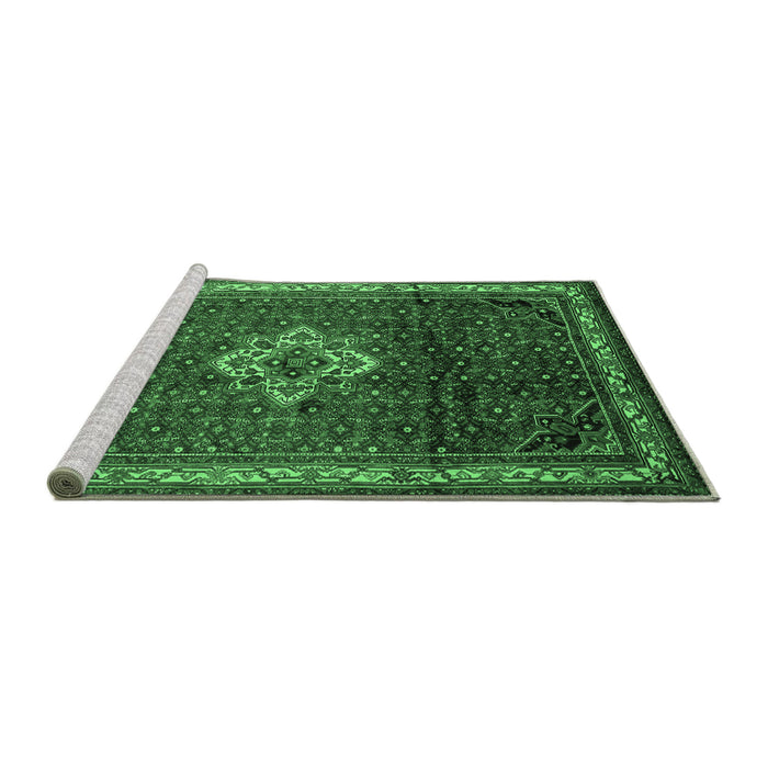 Sideview of Machine Washable Persian Emerald Green Traditional Area Rugs, wshtr205emgrn