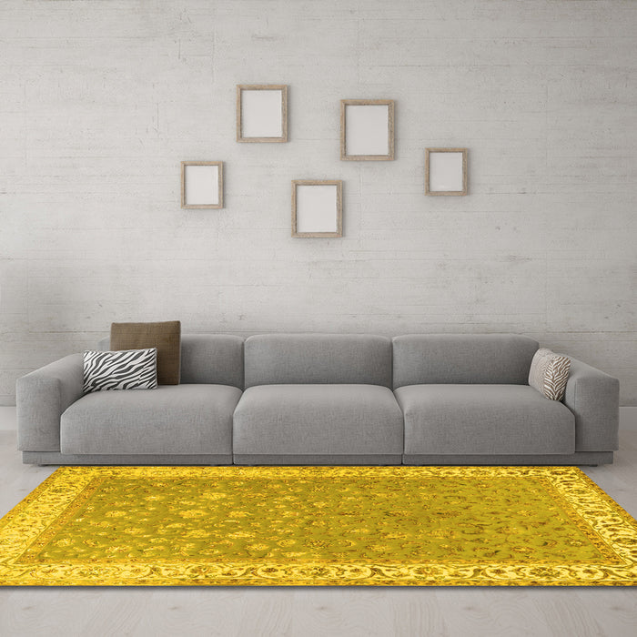 Machine Washable Persian Yellow Traditional Rug in a Living Room, wshtr2060yw
