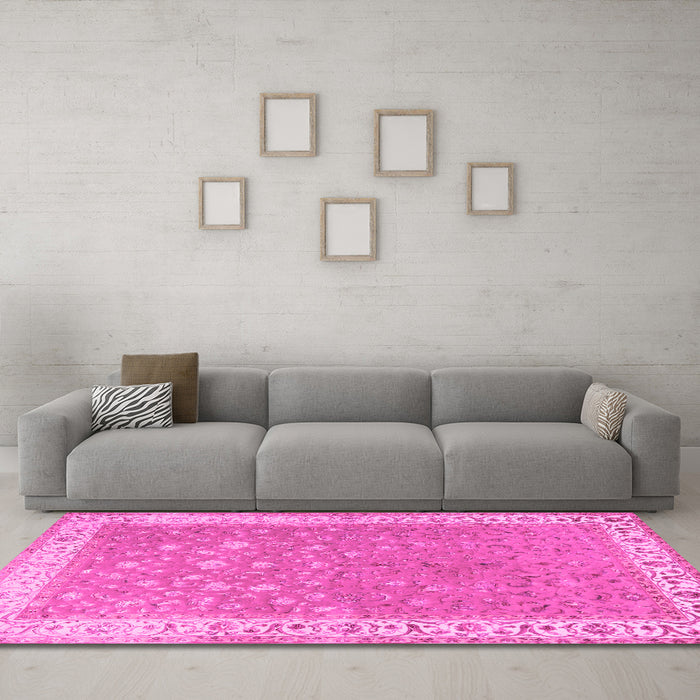 Machine Washable Persian Pink Traditional Rug in a Living Room, wshtr2060pnk