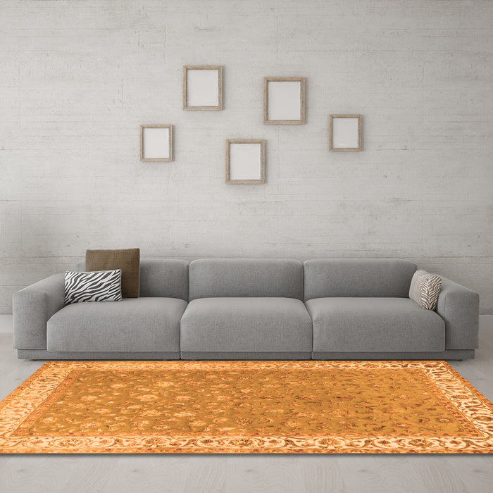 Machine Washable Persian Orange Traditional Area Rugs in a Living Room, wshtr2060org