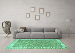 Machine Washable Persian Turquoise Traditional Area Rugs in a Living Room,, wshtr2060turq