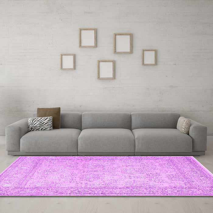 Machine Washable Persian Purple Traditional Area Rugs in a Living Room, wshtr2061pur