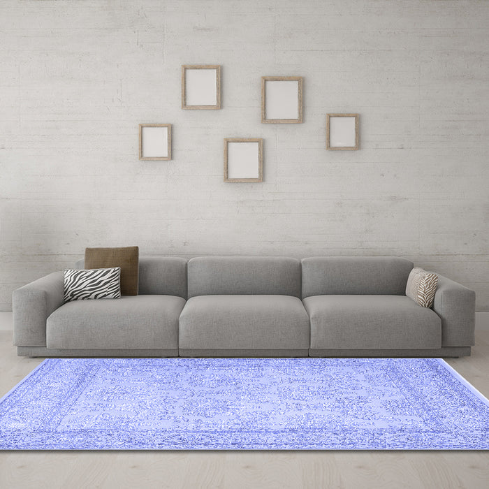 Machine Washable Persian Blue Traditional Rug in a Living Room, wshtr2061blu