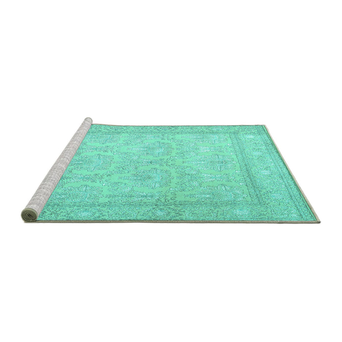 Sideview of Machine Washable Persian Turquoise Traditional Area Rugs, wshtr2061turq